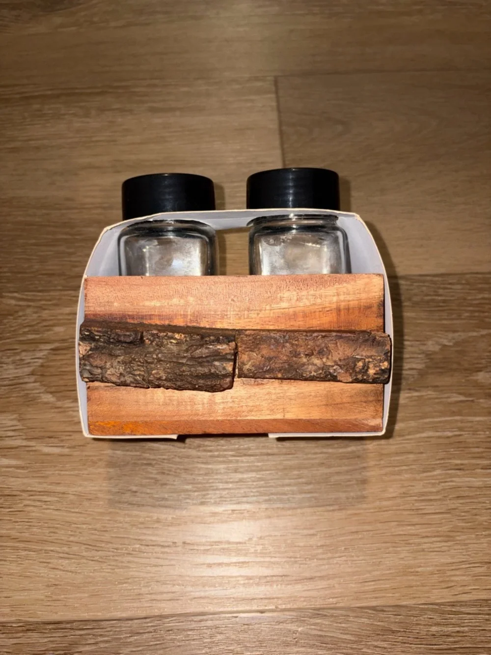 Handcrafted Wooden Salt & Pepper Caddy Set Rustic Kitchen Table Decor New
